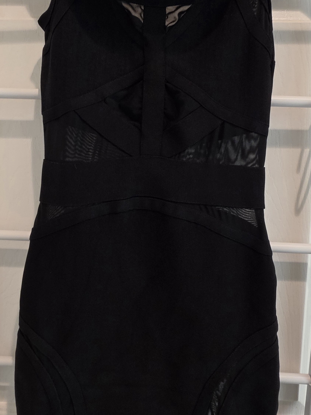Black Mesh-Panel Bodycon Dress